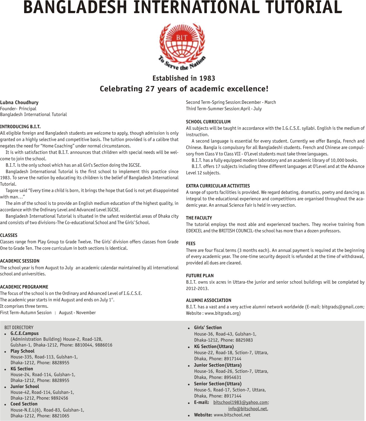 Celebrating 27 years of academic excellence!